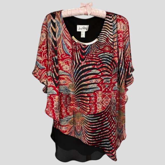 Joseph Ribkoff Silky Tunic Top Flutter Sleeve Asymmetric Layered Floral - Picture 3 of 11